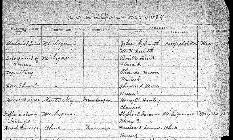 Death Certificate, Furman, Baby MI 1884 p2