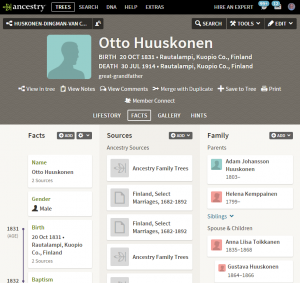 Ancestry Profile of Otto Huuskonen