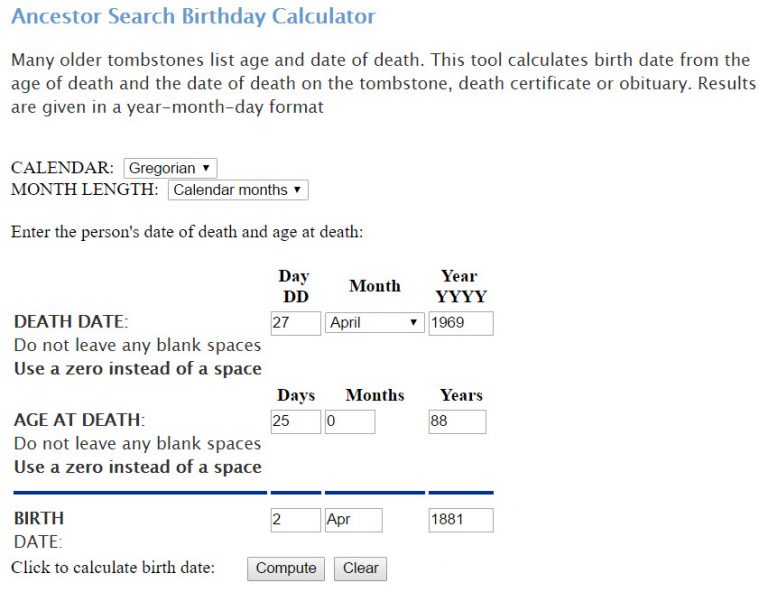 Two Date Calculators Useful for Genealogy Collecting Ancestors
